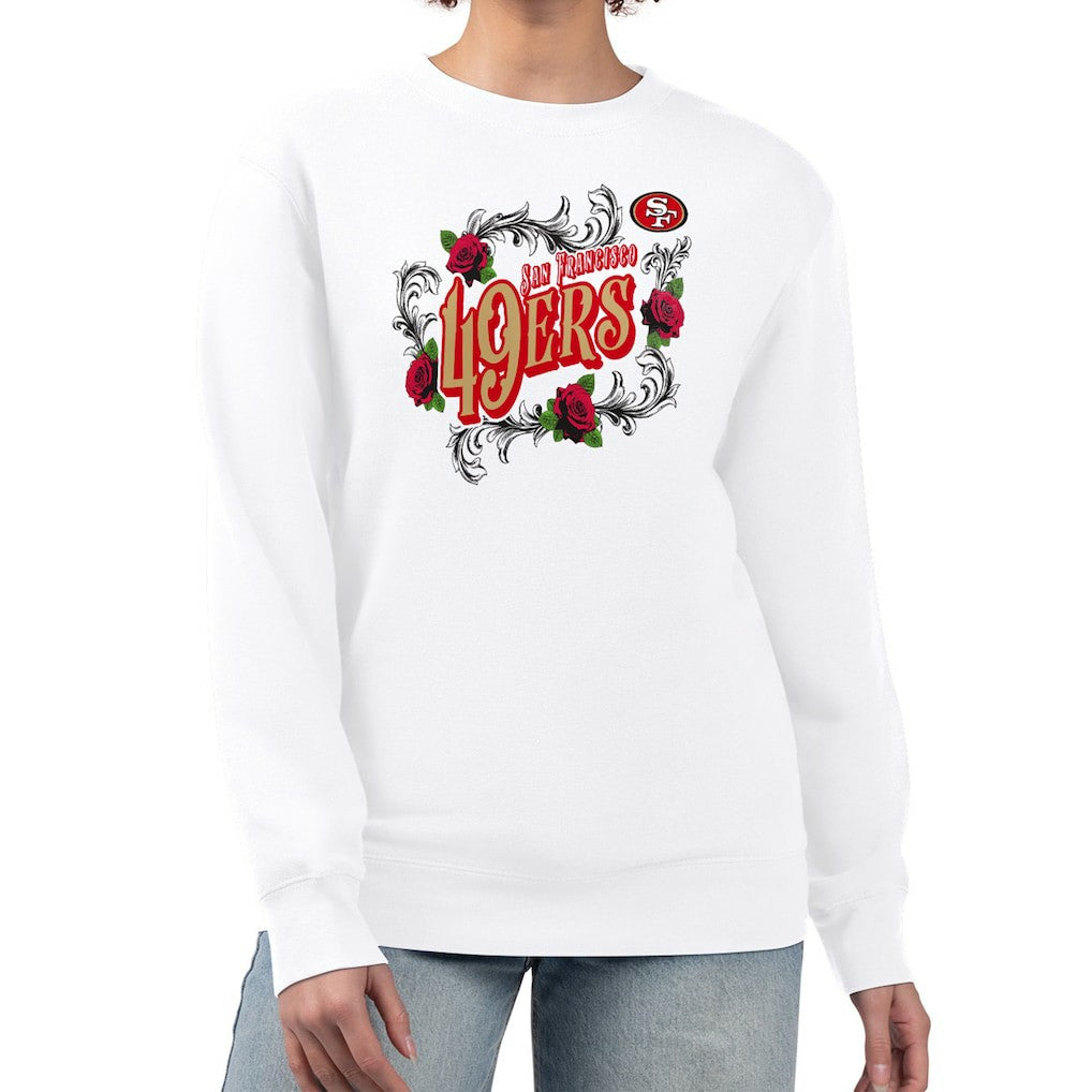 San Francisco 49ers G-III 4Her by Carl Banks Women's Roses Fleece Tri-Blend Pullover Sweatshirt - White discount