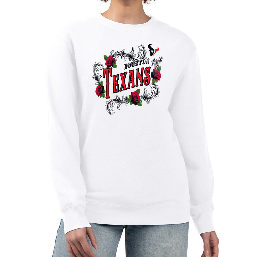 Houston Texans G-III 4Her by Carl Banks Women's Roses Fleece Tri-Blend Pullover Sweatshirt - White cheap