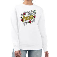 Green Bay Packers G-III 4Her by Carl Banks Women's Roses Fleece Tri-Blend Pullover Sweatshirt - White sale