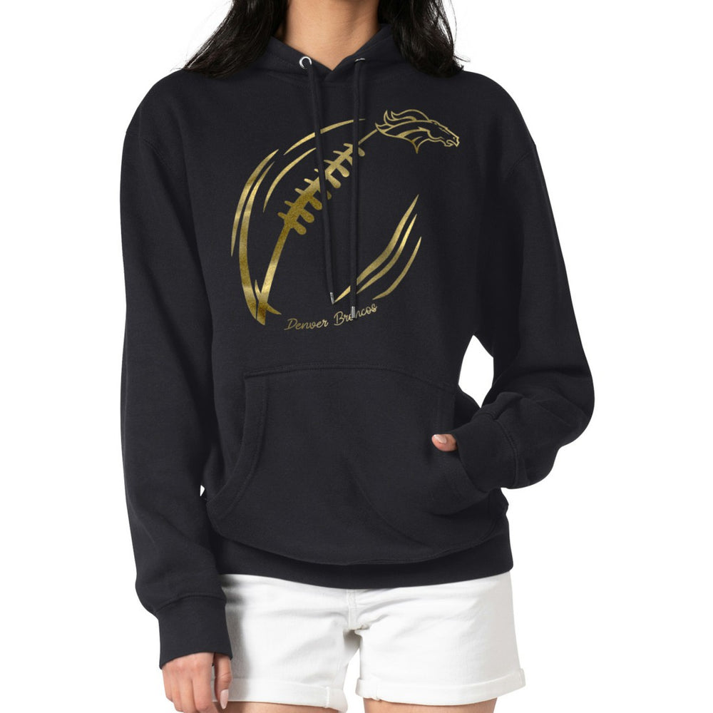 Denver Broncos G-III 4Her by Carl Banks Women's Metallic Print Football Sketch Fleece Pullover Hoodie - Black cheap