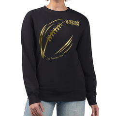 San Francisco 49ers G-III 4Her by Carl Banks Women's Metallic Print Football Sketch Fleece Crewneck Sweatshirt - Black for sale