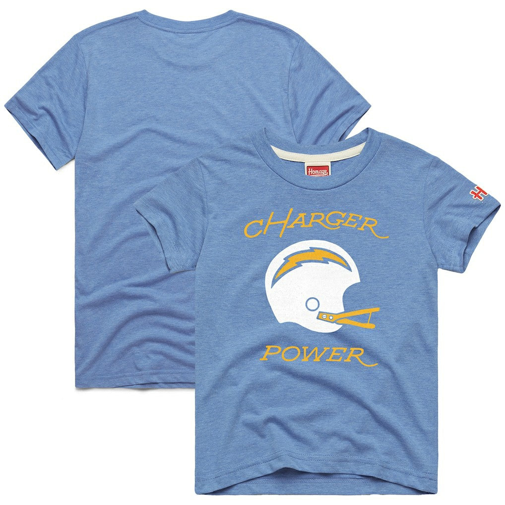 Los Angeles Chargers Homage Youth Charger Power Tri-Blend T-Shirt - Powder Blue on sale