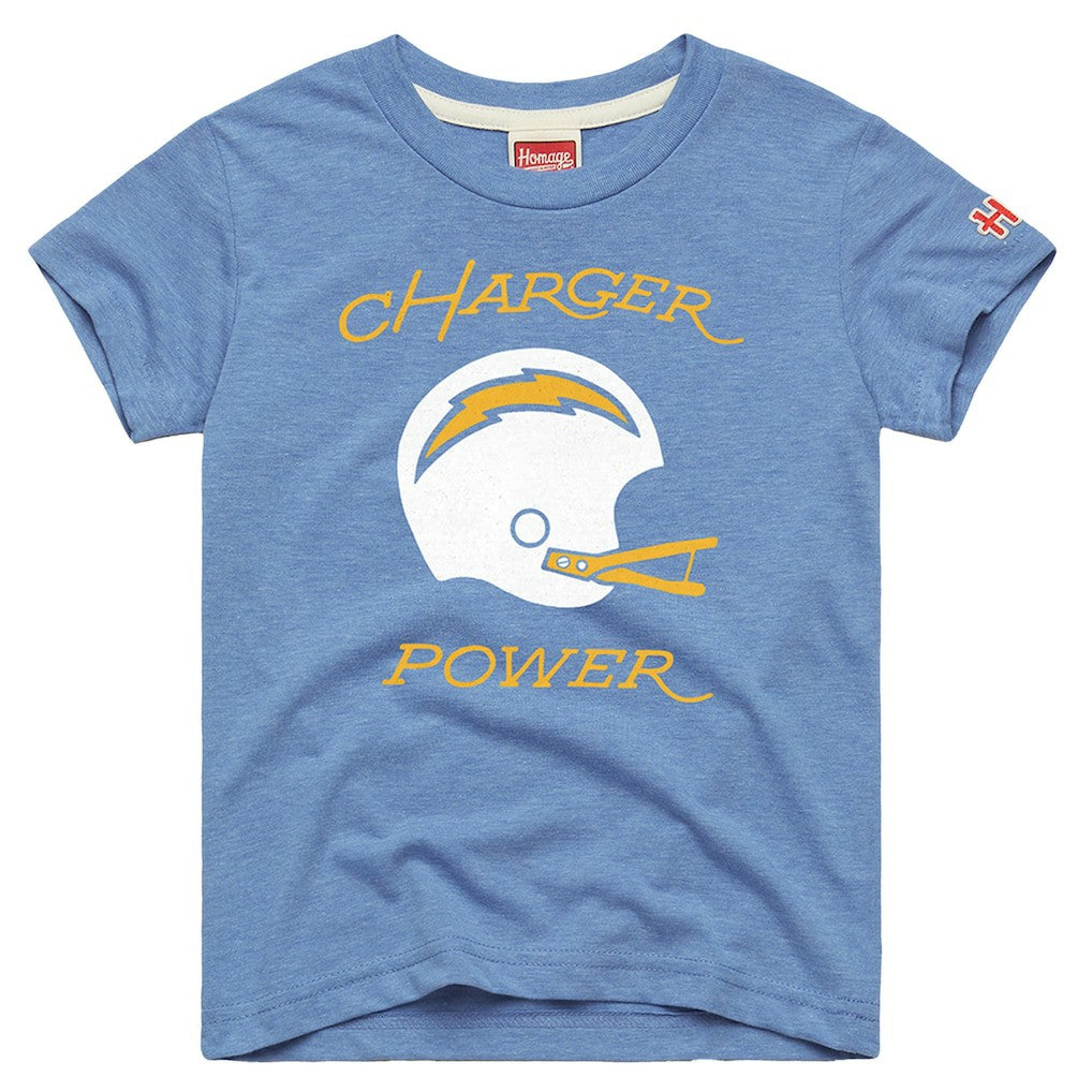Los Angeles Chargers Homage Youth Charger Power Tri-Blend T-Shirt - Powder Blue on sale