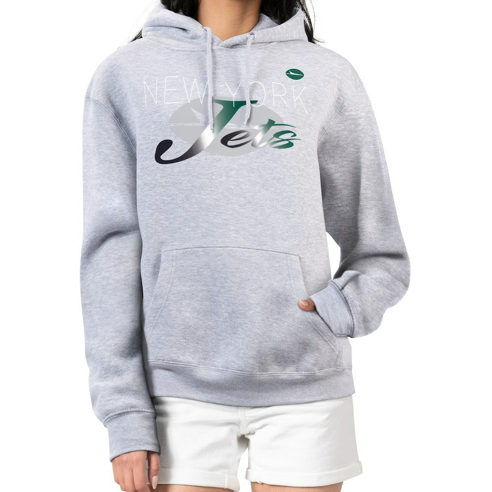 New York Jets G-III 4Her by Carl Banks Women's Shadow Logo Fleece Pullover Hoodie - Gray discount