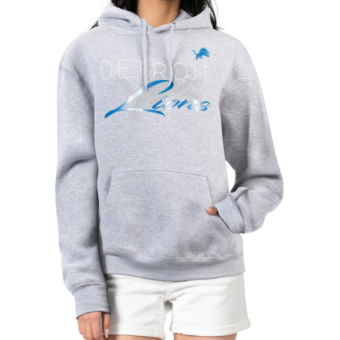 Detroit Lions G-III 4Her by Carl Banks Women's Shadow Logo Fleece Pullover Hoodie - Gray for sale