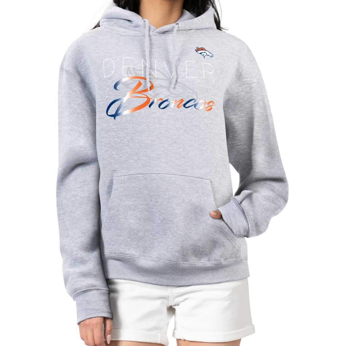 Denver Broncos G-III 4Her by Carl Banks Women's Shadow Logo Fleece Pullover Hoodie - Gray cheap