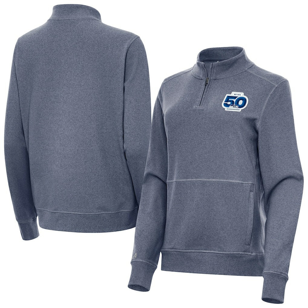 Seattle Seahawks Antigua Women's 50th Season Crush Quarter-Zip Pullover - Heather Navy online