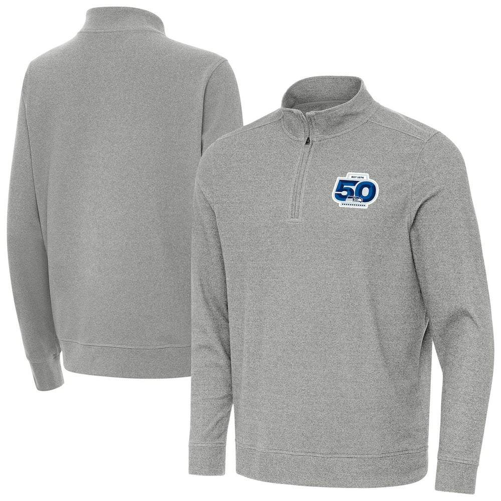 Seattle Seahawks Antigua 50th Season Subtle Quarter-Zip Pullover - Heather Gray discount