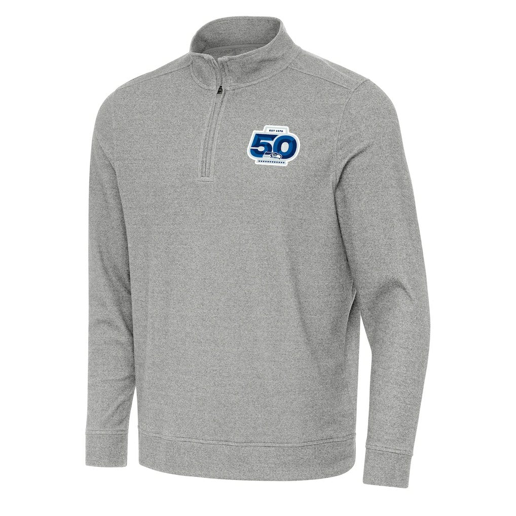 Seattle Seahawks Antigua 50th Season Subtle Quarter-Zip Pullover - Heather Gray discount
