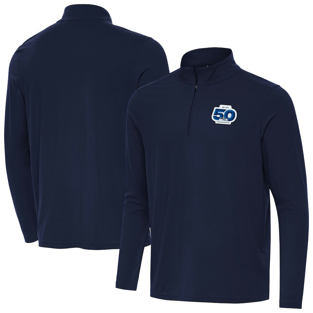 Seattle Seahawks Antigua 50th Season Intent Quarter-Zip Pullover - Navy cheap