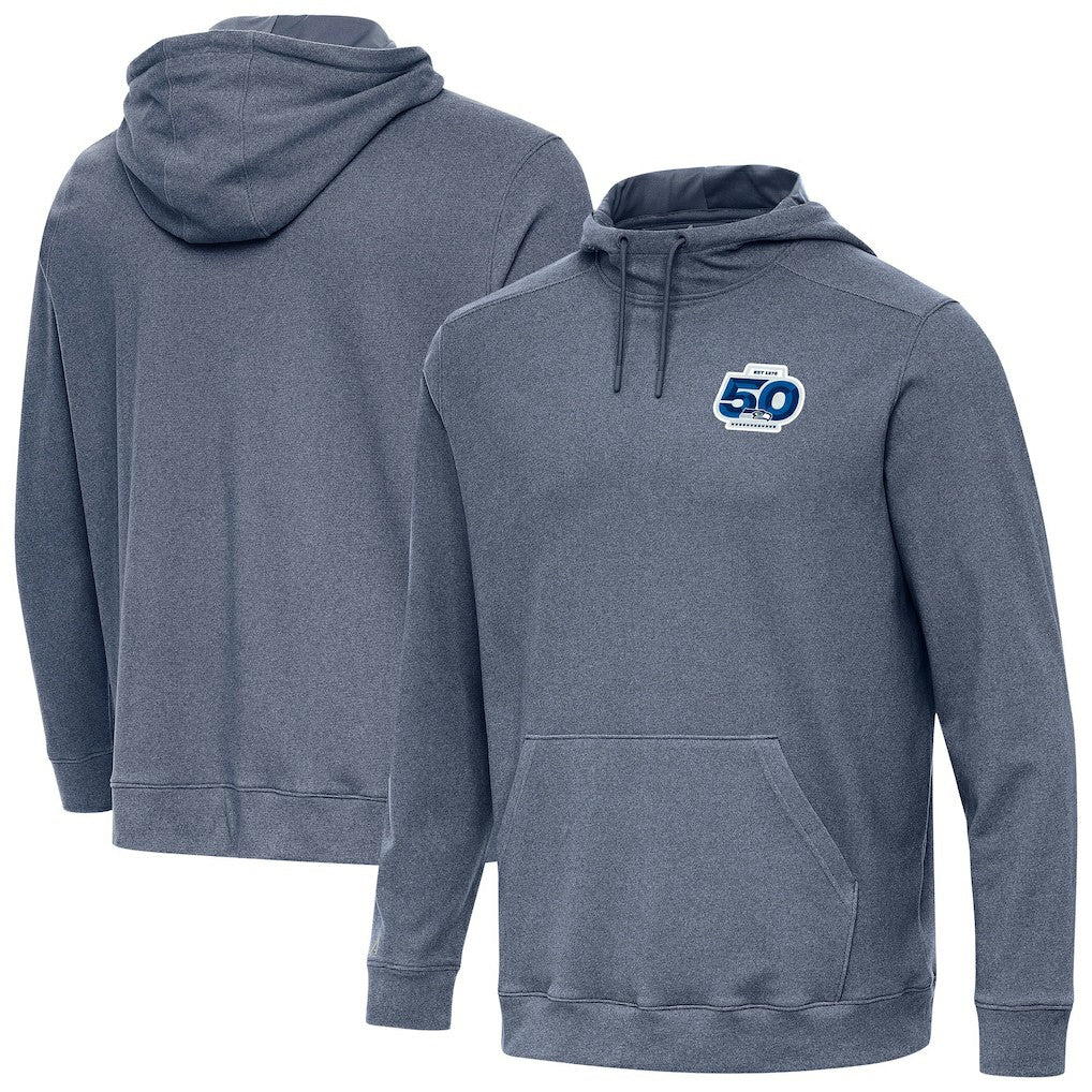 Seattle Seahawks Antigua 50th Season Cloud Pullover Hoodie - Heather Navy on sale