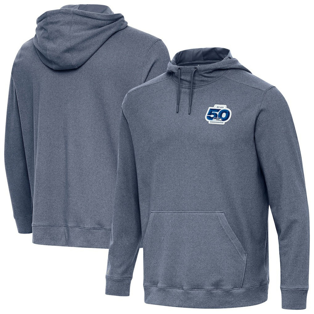 Seattle Seahawks Antigua 50th Season Cloud Pullover Hoodie - Heather Navy on sale