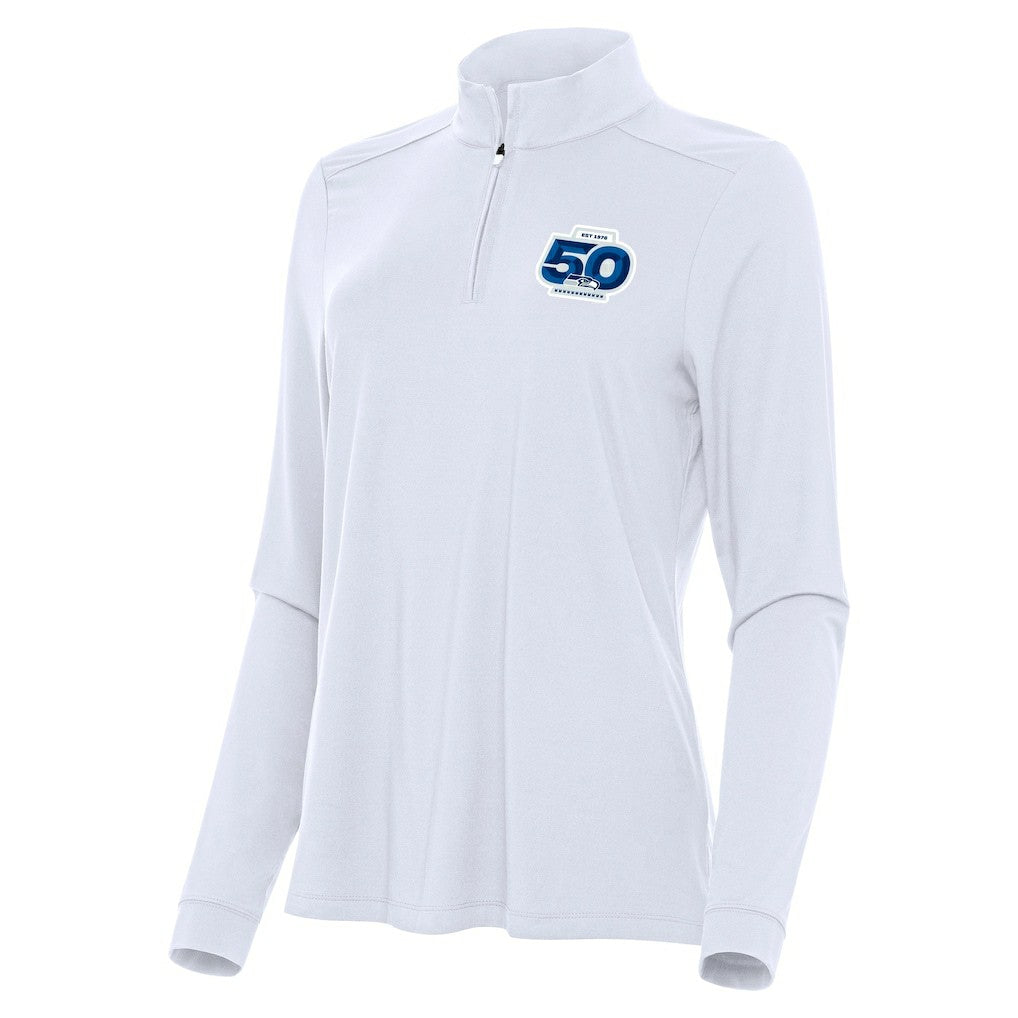 Seattle Seahawks Antigua Women's 50th Season Intent Quarter-Zip Pullover - White outlet