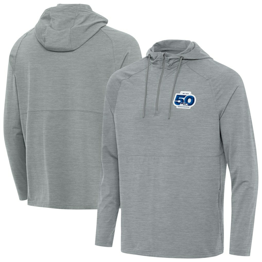Seattle Seahawks Antigua 50th Season Spikes Raglan Quarter-Zip Hoodie - Heather Gray online