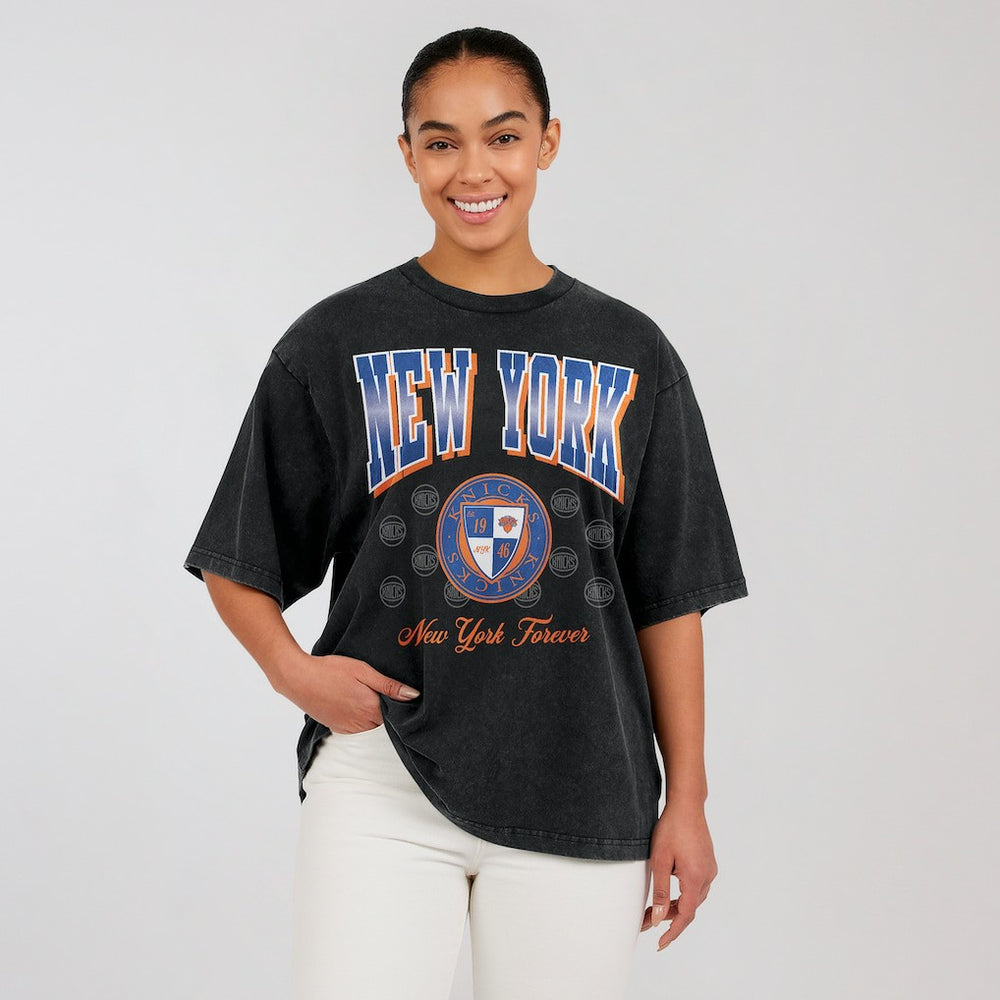 New York Knicks WEAR by Erin Andrews Women's Oversized Boyfriend T-Shirt - Black outlet