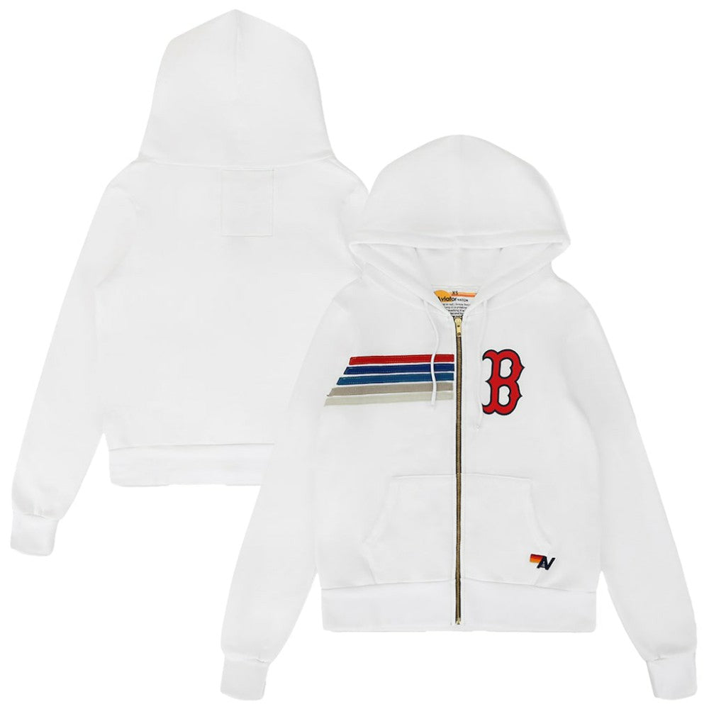 Boston Red Sox Aviator Nation x MLB Unisex Five-Stripe Tri-Blend Full-Zip Hoodie White