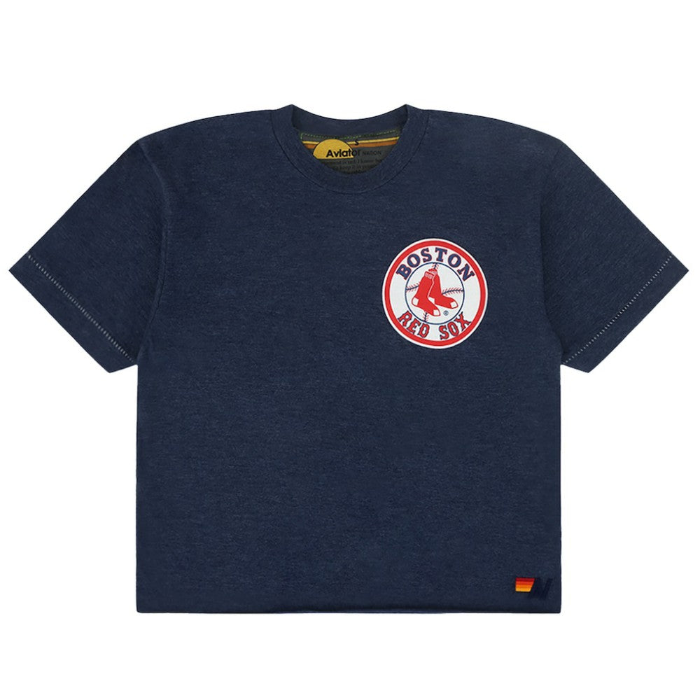 Boston Red Sox Aviator Nation x MLB Women's Cropped Boyfriend Tri-Blend T-Shirt Navy