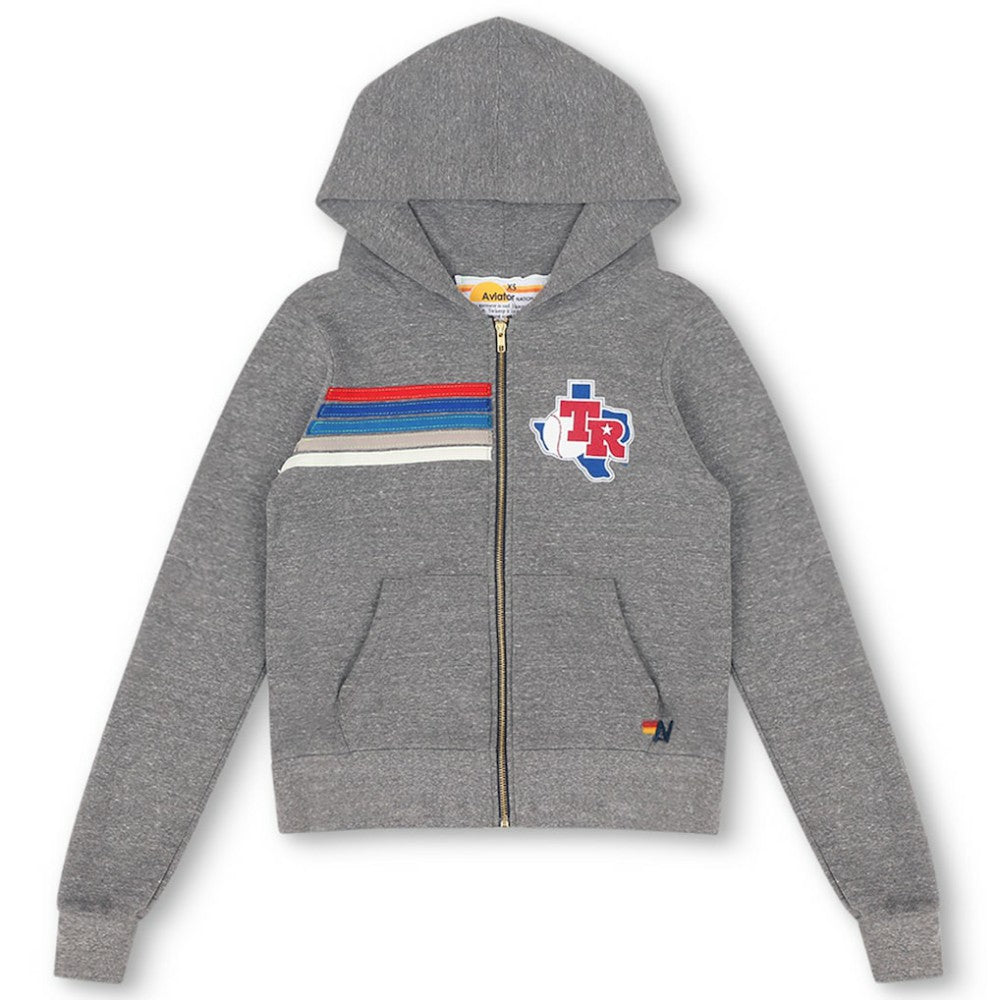 Texas Rangers Aviator Nation x MLB Unisex 5-Stripe Tri-Blend Full-Zip Hoodie Heather Gray