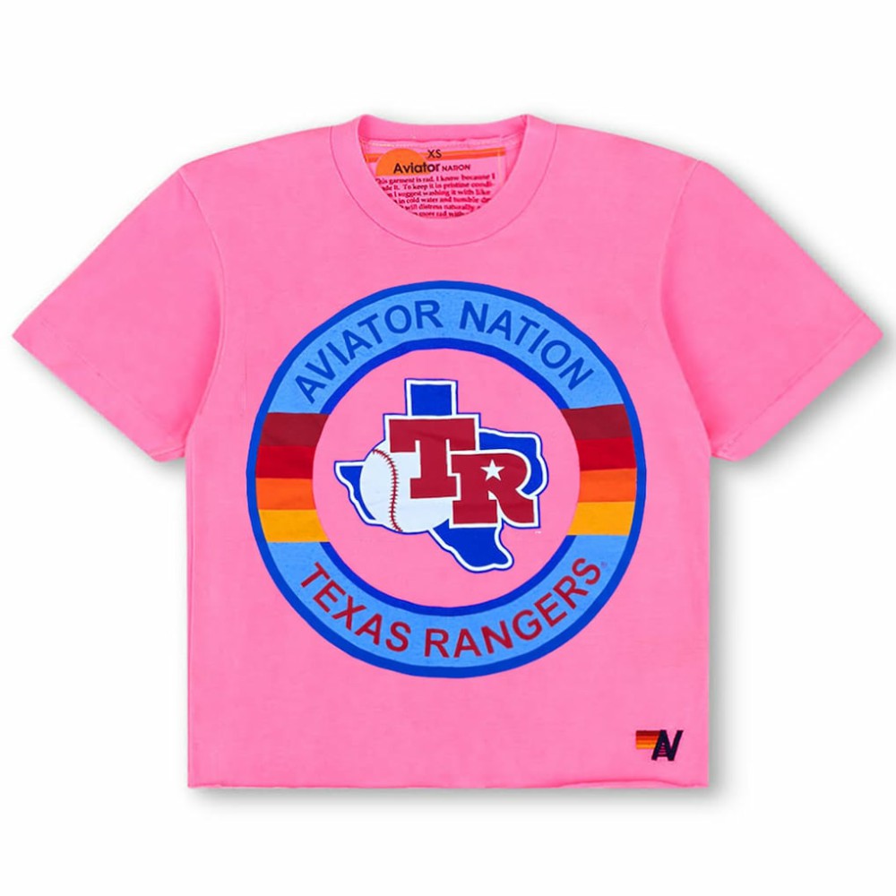 Texas Rangers Aviator Nation x MLB Women's Tri-Blend Boyfriend T-Shirt Pink
