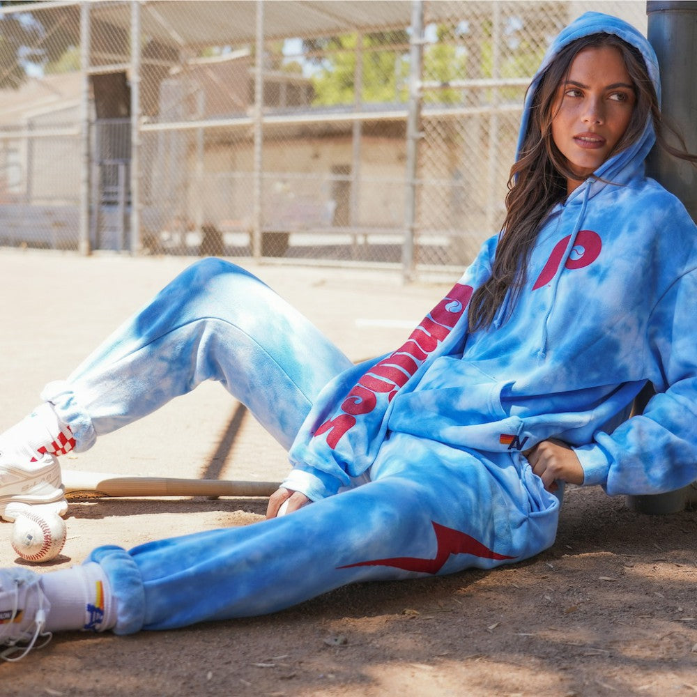 Philadelphia Phillies Aviator Nation x MLB Unisex Tie-Dye Tri-Blend Pullover Hoodie Light Blue