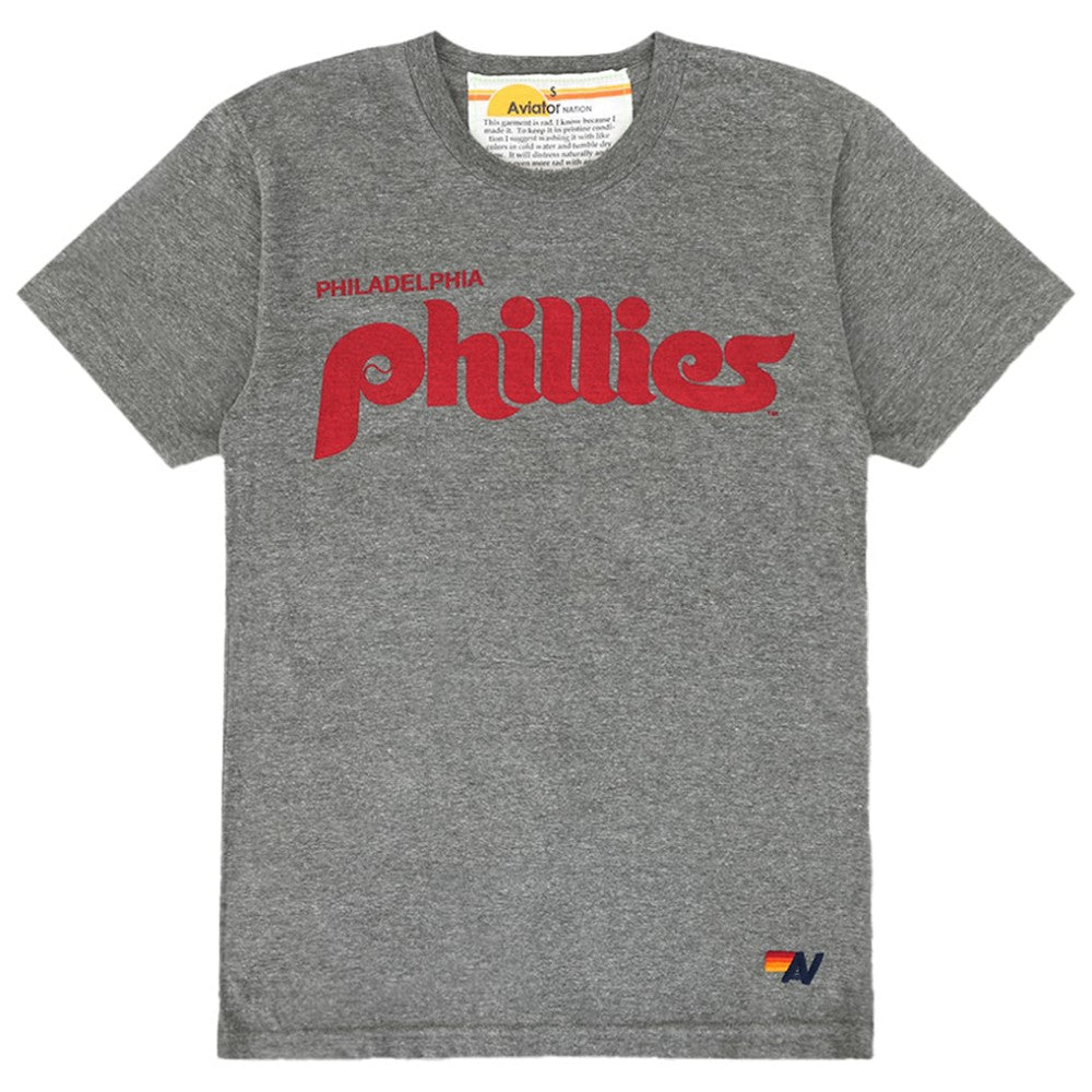 Philadelphia Phillies Aviator Nation x MLB Unisex Bolt Tri-Blend T-Shirt Heather Gray