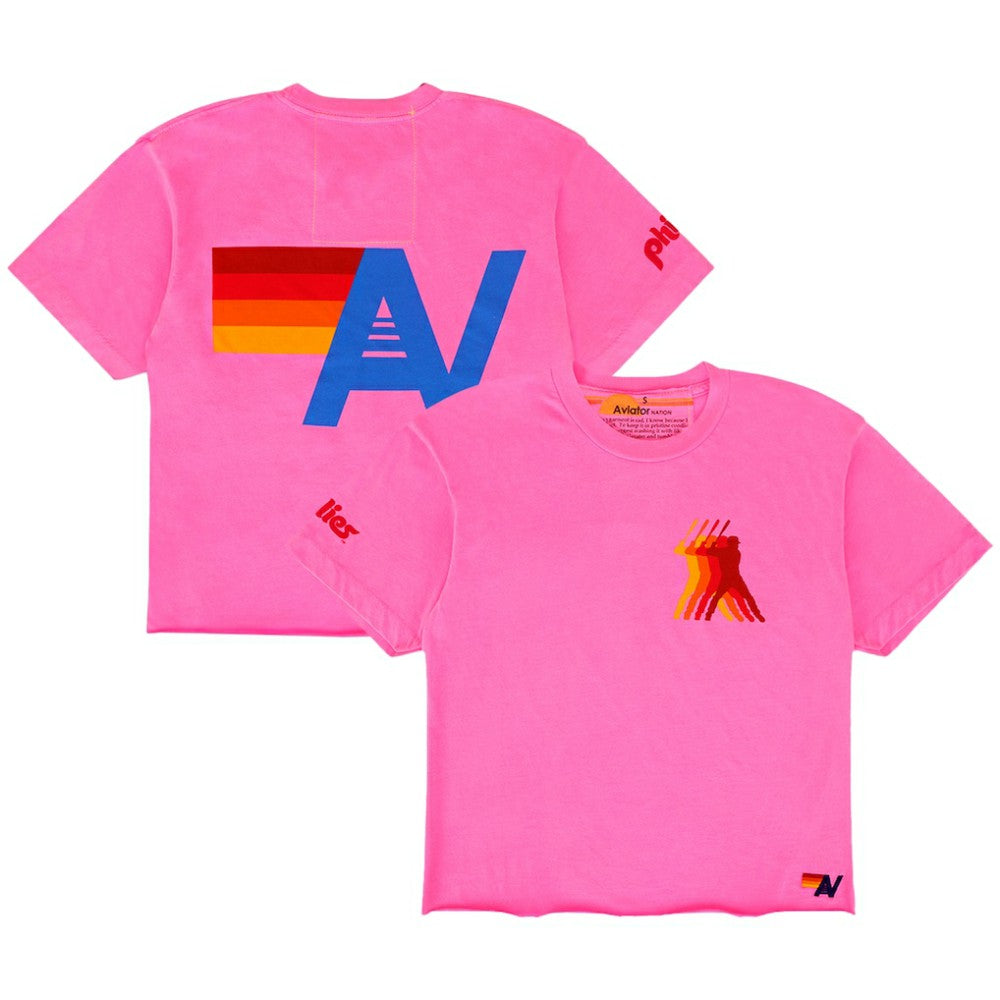 Philadelphia Phillies Aviator Nation x MLB Women's Cropped Boyfriend Tri-Blend T-Shirt Pink