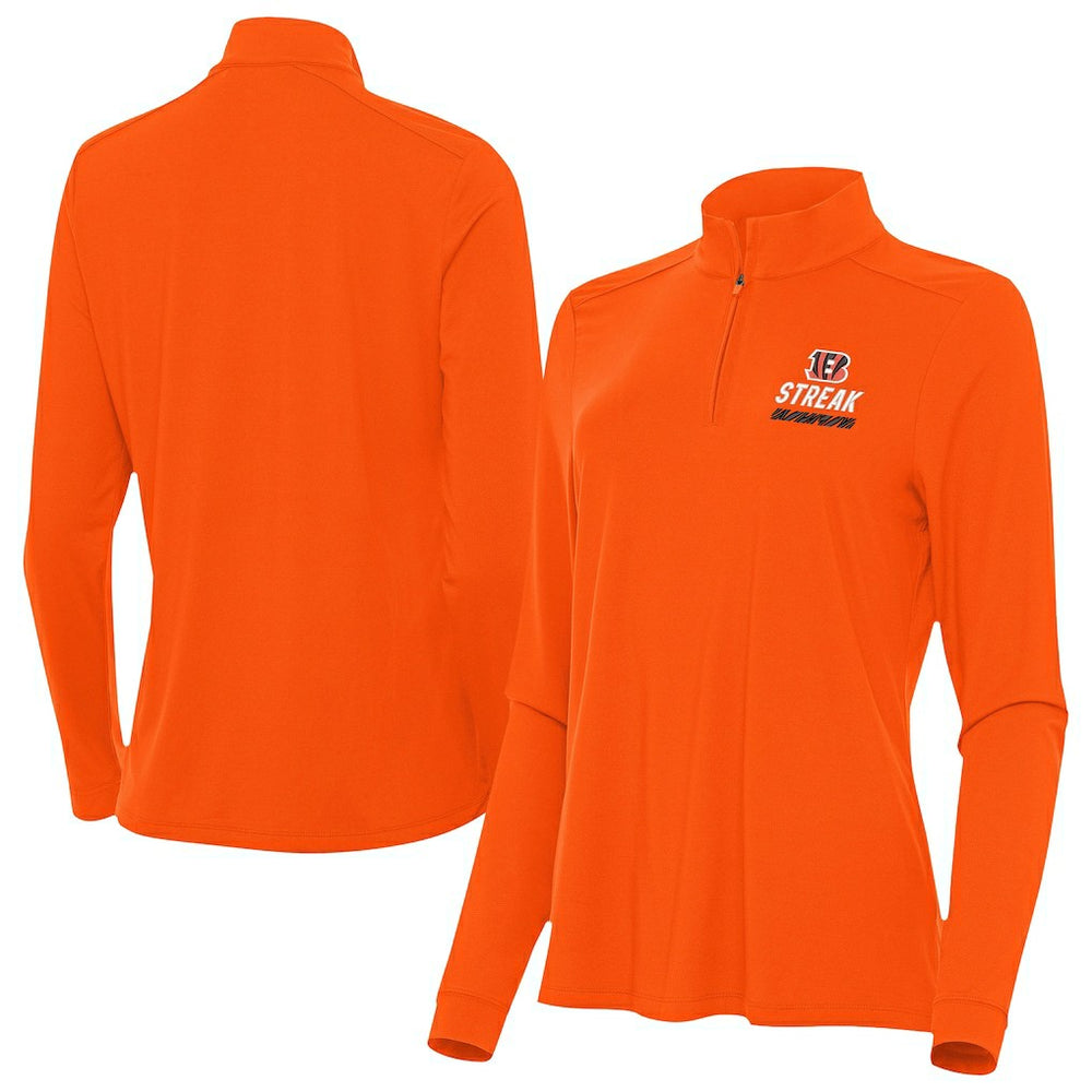 Cincinnati Bengals Antigua Women's Streak Intent Quarter-Zip Sweatshirt - Orange on sale