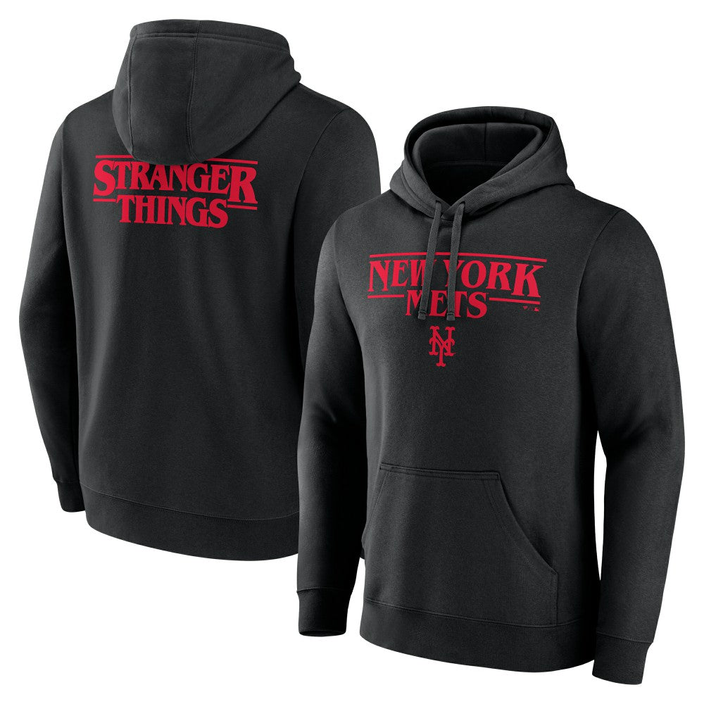 New York Mets Stranger Things Logo Lockup Pullover Hoodie Black