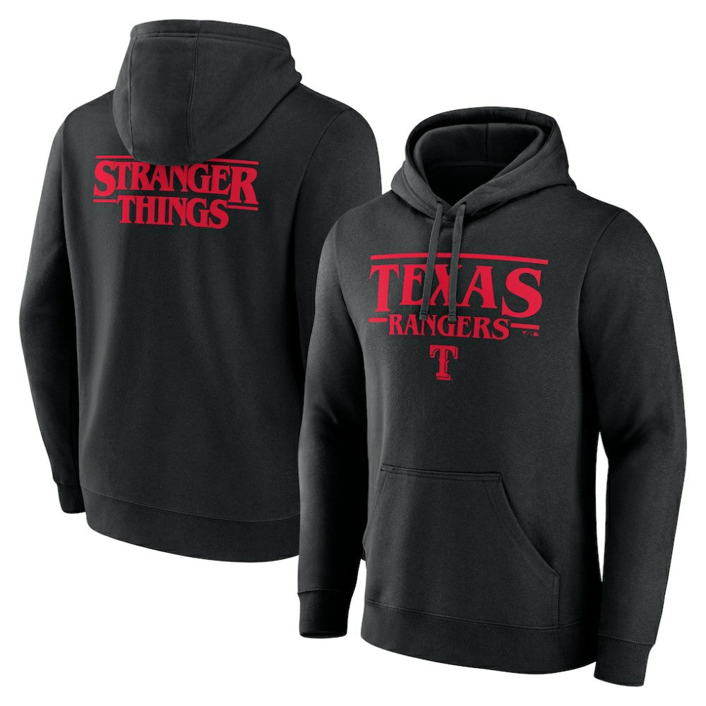 Texas Rangers Stranger Things Logo Lockup Pullover Hoodie Black