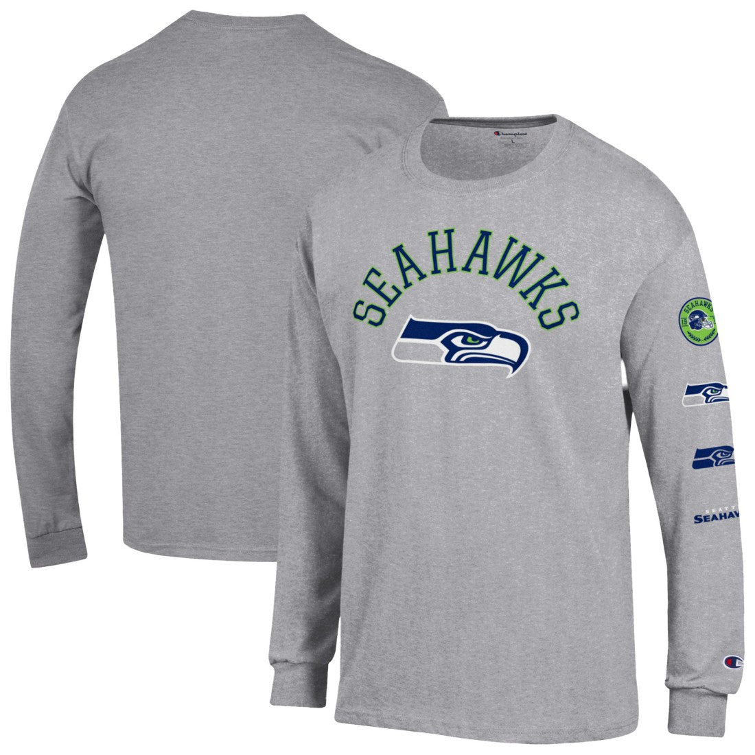 Seattle Seahawks Champion Seal Long Sleeve T-Shirt - Heather Gray cheap
