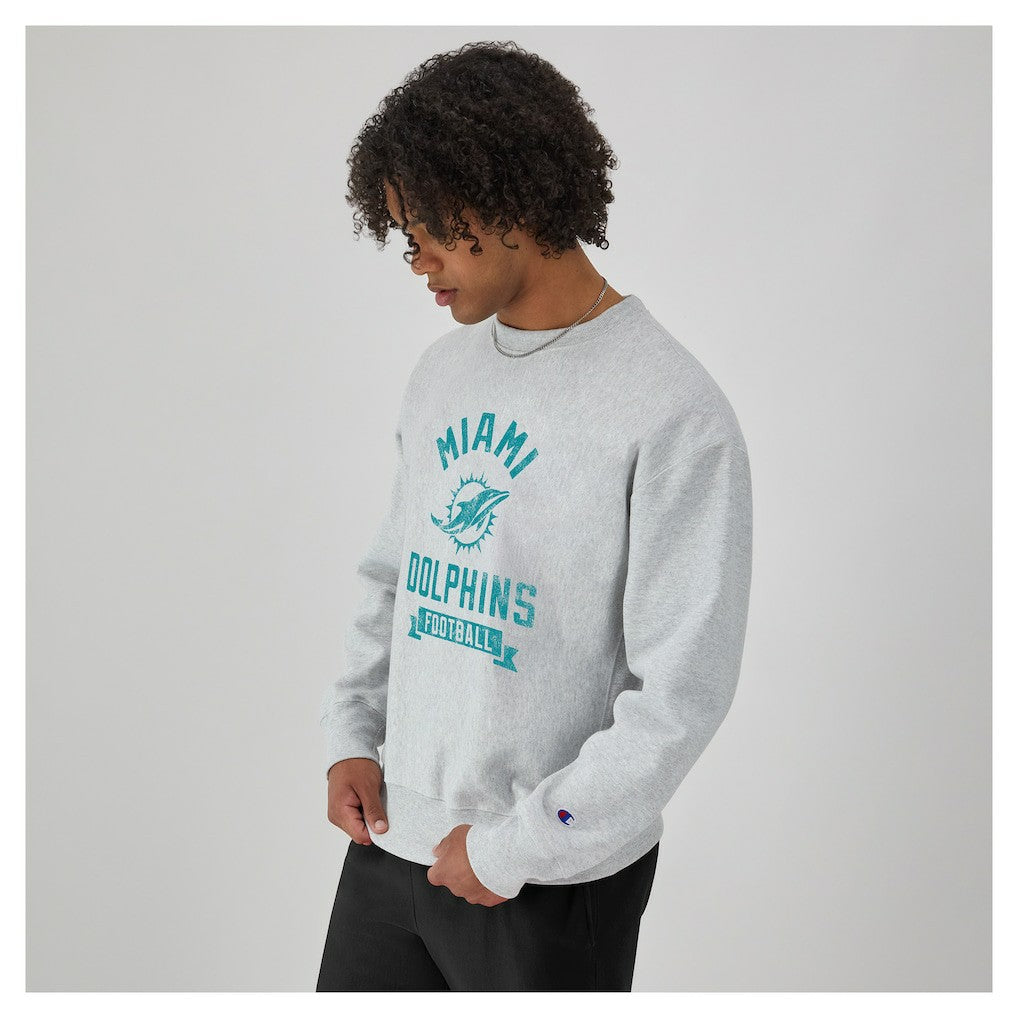 Miami Dolphins Champion Reverse Weave Fleece Pullover Sweatshirt - Heather Gray on sale