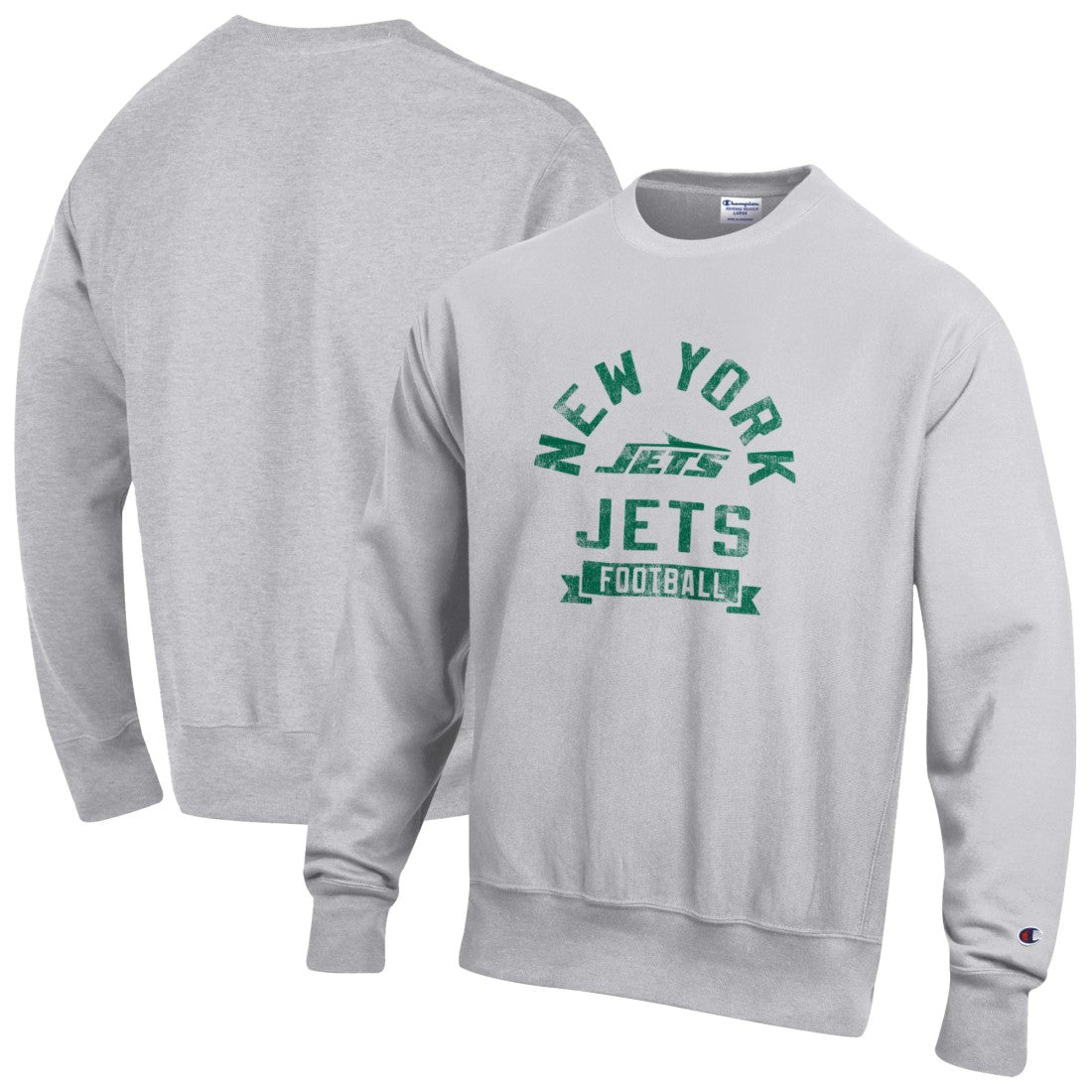 New York Jets Champion Reverse Weave Fleece Pullover Sweatshirt - Heather Gray for sale