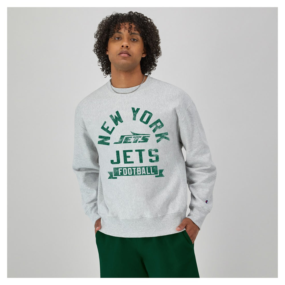 New York Jets Champion Reverse Weave Fleece Pullover Sweatshirt - Heather Gray for sale