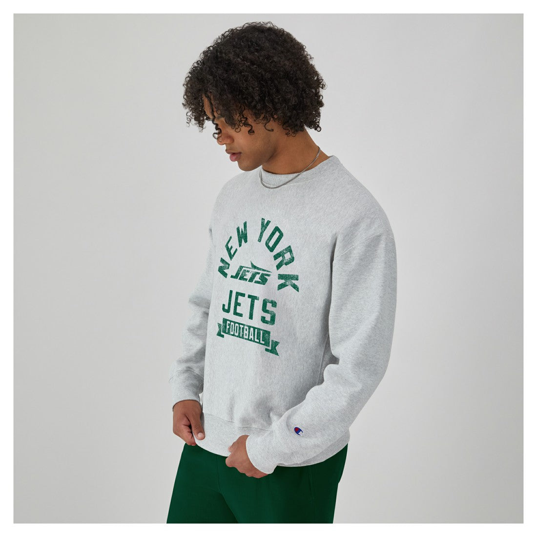 New York Jets Champion Reverse Weave Fleece Pullover Sweatshirt - Heather Gray for sale