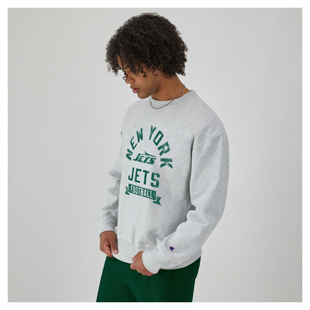 New York Jets Champion Reverse Weave Fleece Pullover Sweatshirt - Heather Gray for sale