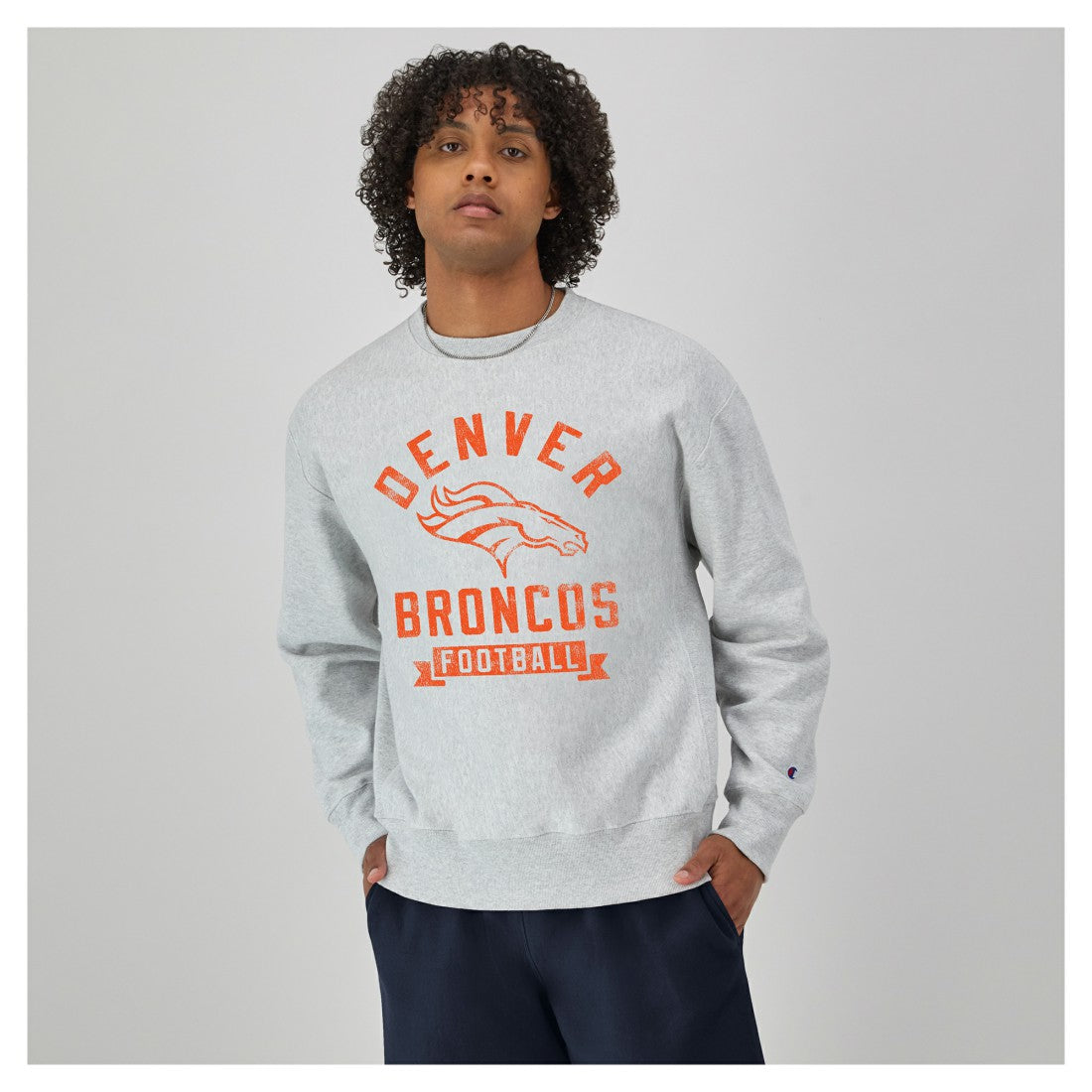 Denver Broncos Champion Reverse Weave Fleece Pullover Sweatshirt - Heather Gray outlet