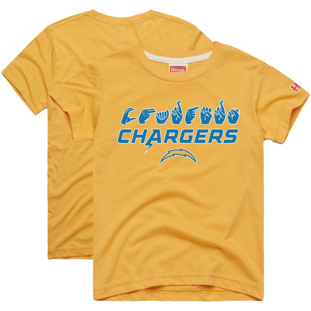 Los Angeles Chargers Homage Youth Love Sign x ASL 2.0 Tri-Blend T-Shirt - Gold outlet