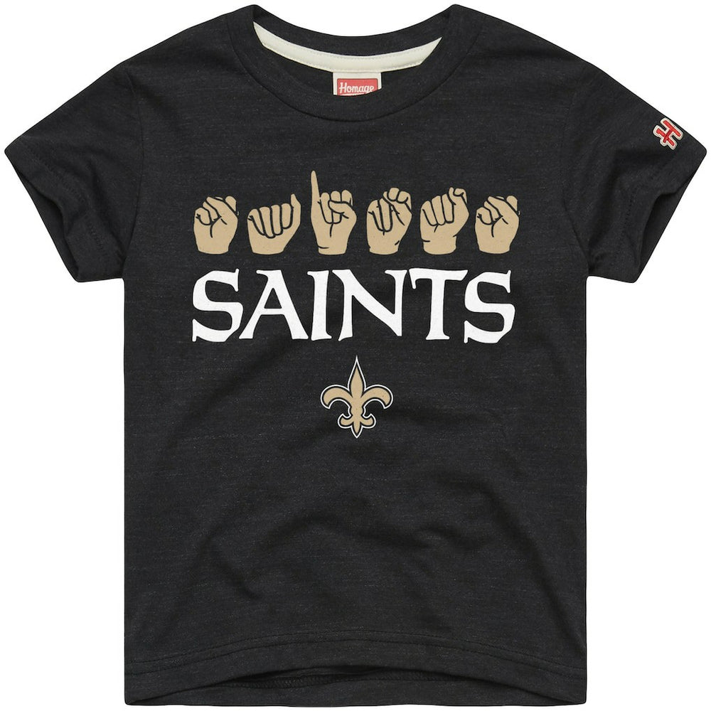 New Orleans Saints Homage Youth Love Sign x ASL 2.0 Tri-Blend T-Shirt - Charcoal outlet