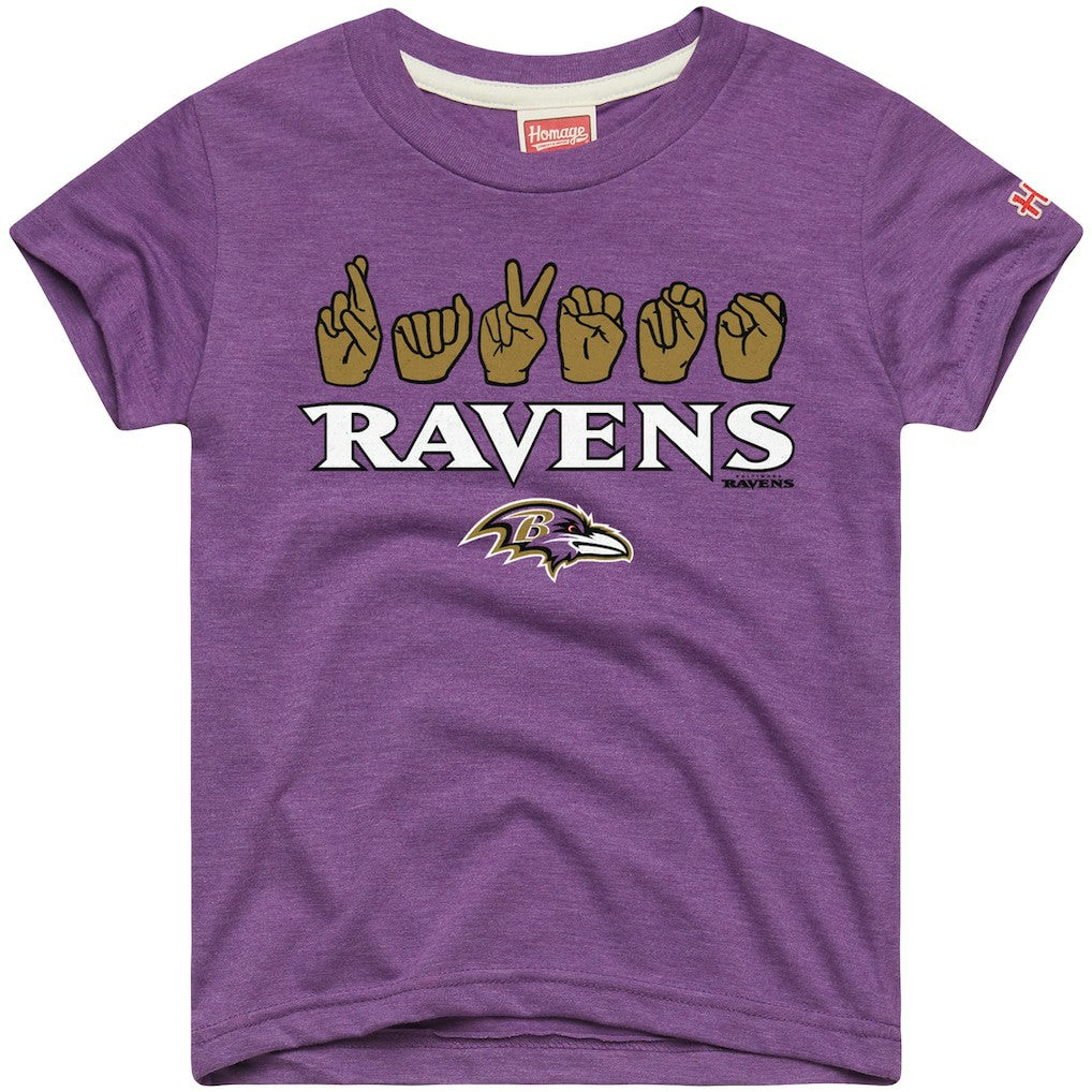 Baltimore Ravens Homage Youth Love Sign x ASL 2.0 Tri-Blend T-Shirt - Purple outlet