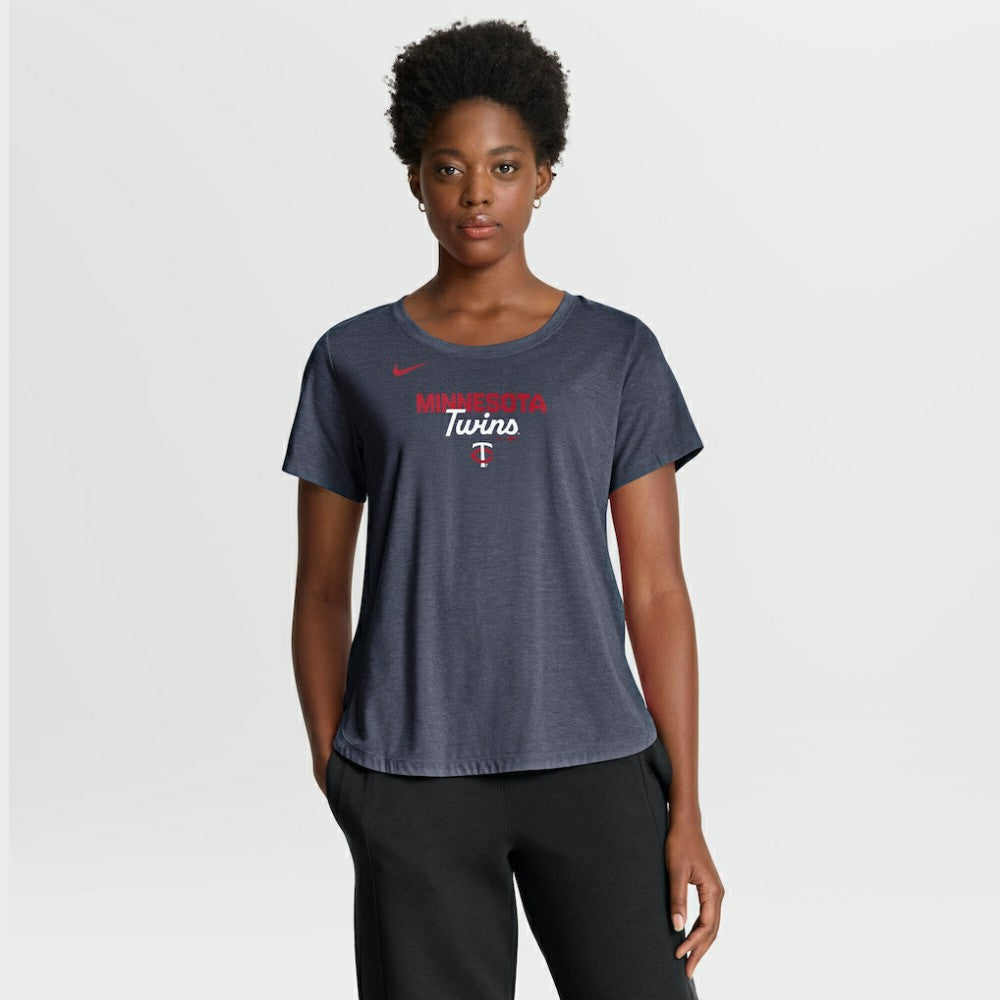Minnesota Twins Women's Arched Tri-Blend T-Shirt Heather Navy