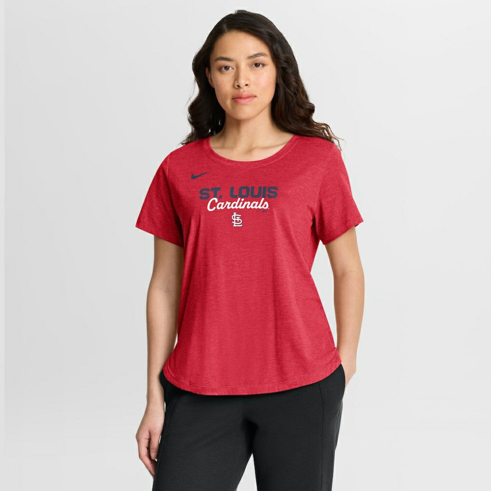 St. Louis Cardinals Women's Arched Tri-Blend T-Shirt Heather Red