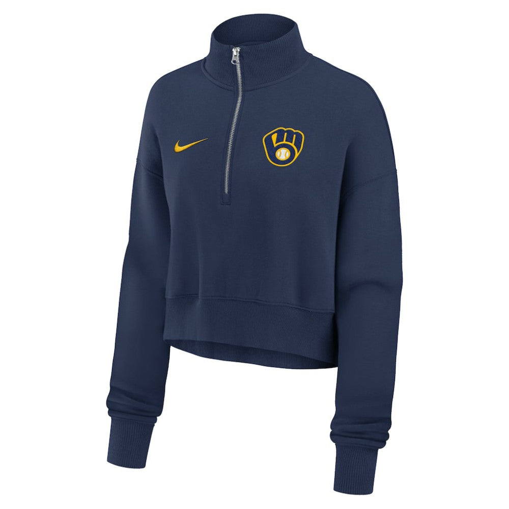 Milwaukee Brewers Women's Primetime Phoenix Fleece Half-Zip Sweatshirt Navy