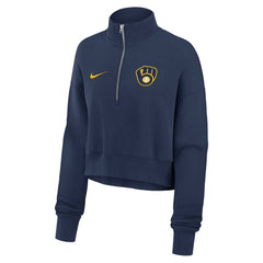 Milwaukee Brewers Women's Primetime Phoenix Fleece Half-Zip Sweatshirt Navy