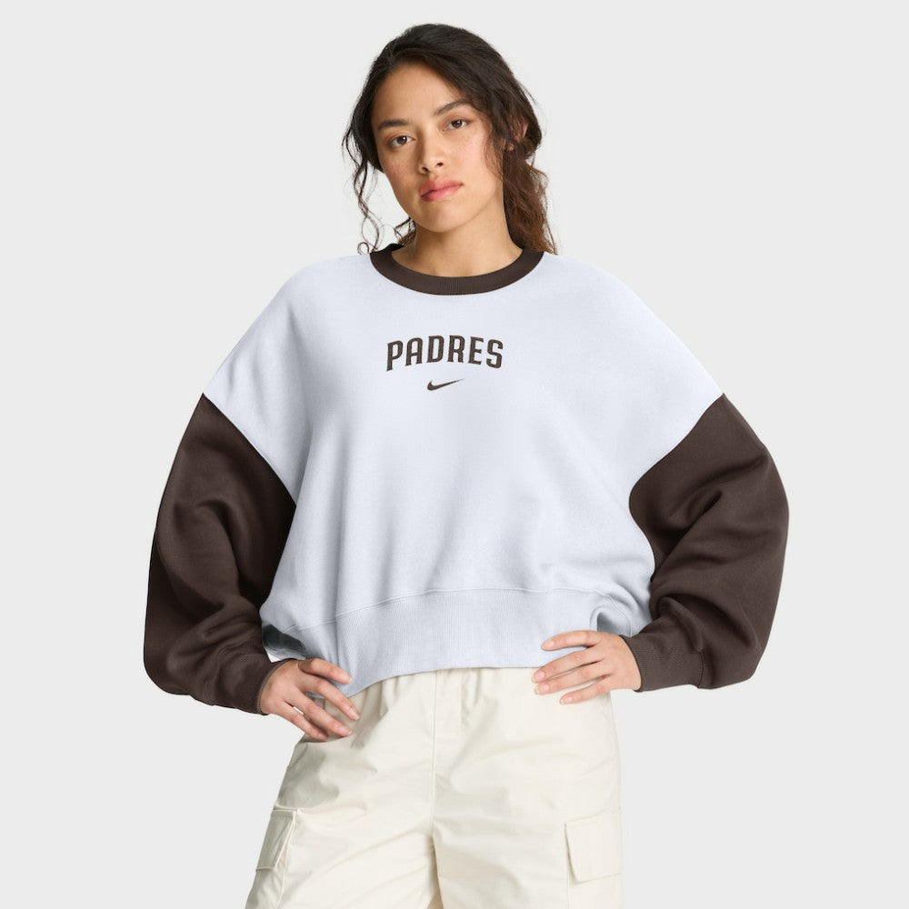 San Diego Padres Women's Oversized High Hip Fleece Sweatshirt White/Brown