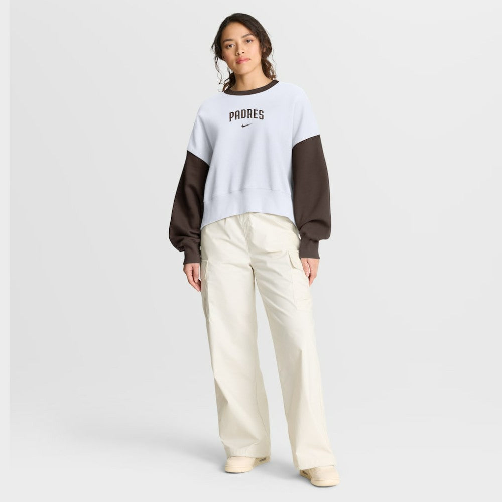 San Diego Padres Women's Oversized High Hip Fleece Sweatshirt White/Brown