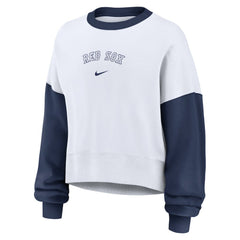 Boston Red Sox Women's Oversized High Hip Fleece Sweatshirt White/Navy
