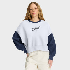 Detroit Tigers Women's Oversized High Hip Fleece Sweatshirt White/Navy