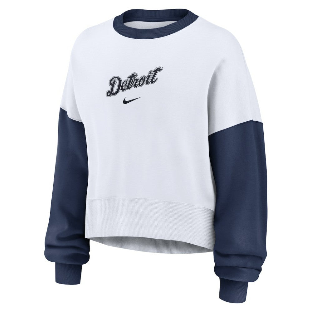 Detroit Tigers Women's Oversized High Hip Fleece Sweatshirt White/Navy