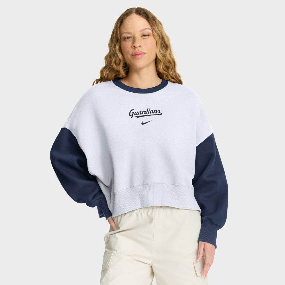 Cleveland Guardians Women's Oversized High Hip Fleece Sweatshirt White/Navy