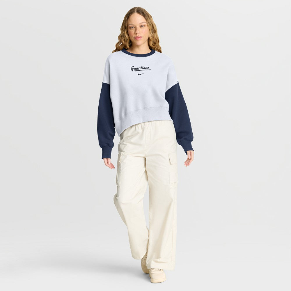 Cleveland Guardians Women's Oversized High Hip Fleece Sweatshirt White/Navy